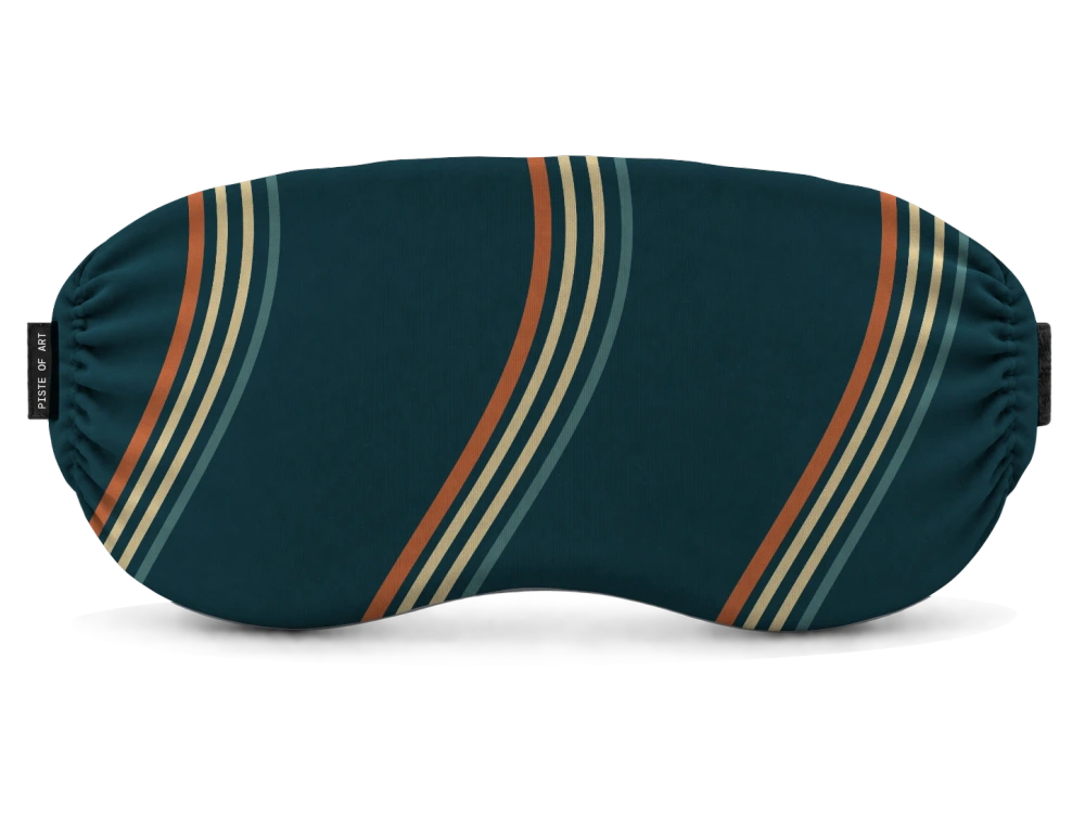 Print Slalom ’78 · Petrol & burnt orange op een skibrilhoes